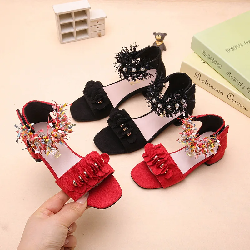 

2025 Heel Sandals For Girls Bohemian Children Shoes Thick High Heeled Sandals Toddler Girls Thong shoe zapatos de niña