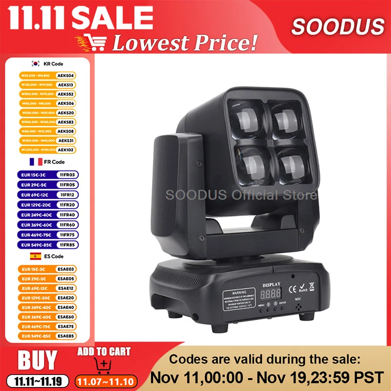 

Lights Dj 4*30W Moving Head Light LED RGBW DMX512 Control For Party Disco Club Light DJ Equipment Stage Effect Lighting Stage