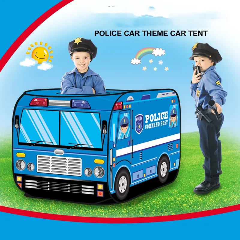 Children Police Car Theme Toy Tent Kids Portable Tent Indoor Outdoor Foldable Playroom Game House Boy Girl Cosplay Game Tent