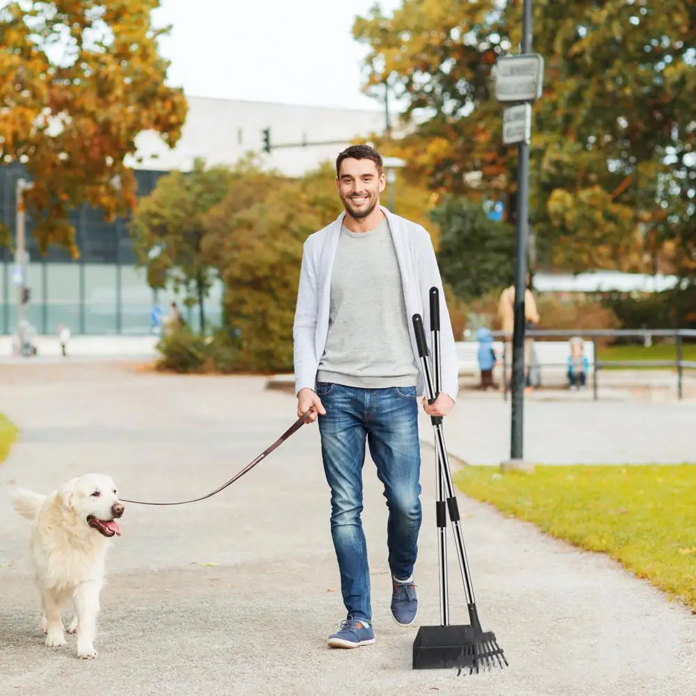 Pet Management Tool Stainless Steel Swivel Bin Rake Spade Pooper Scooper Kit For Lawns Yards Dog Kennels Adjustable For Medium