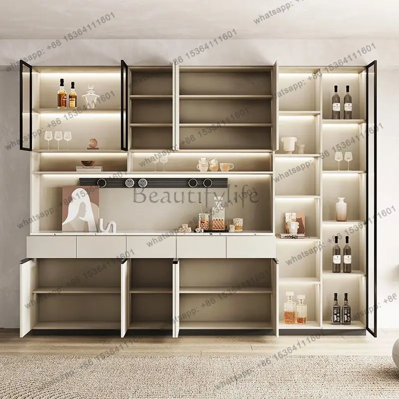 LDModern Design Glass Door Living Room Sideboards Cabinet Storage Table Dining Room Wooden Marble Top Buffet  Cabinet