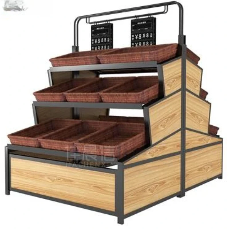 

Fruit and vegetable shelf market supermarket vegetable rack fruit shop vegetable shop display rack steel and wood fruit rack veg