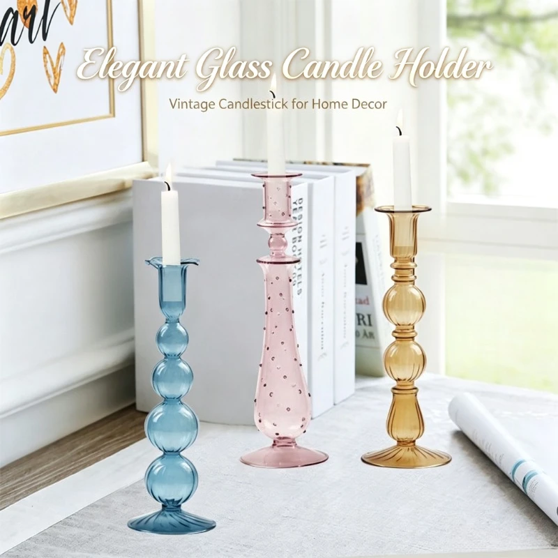 1PC Creative Glass Candle Holder Table Decor for Family Gathering Candlelight Dinner Home Ornament Display Decoration