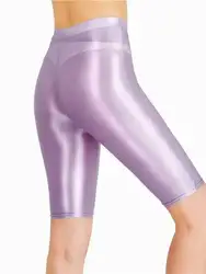 New Oil Glossy Mesh Seven Points Shorts Sexy Yoga Pants High Elasticity Perspective Korean Style Women Fashion Polychrome 4HOA