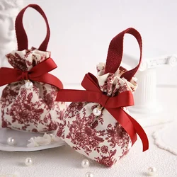 20pcs Wedding Candy Bags Handmade Knit Drawstring Handbag Birthday Party New Mini Casual Red Gift Packaging Bag Student Reusable