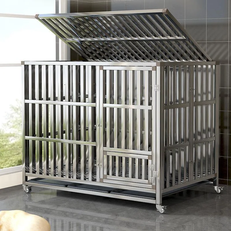 Foldable dog cage Stainless steel medium and large dog cage with toilet indoor and outdoor