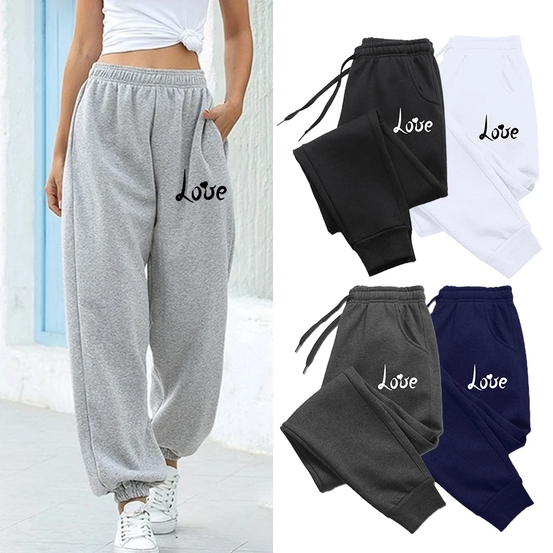 2023 Women's Sports Pants Comfortable Cotton Pants Love Printing Leisure Fitness Solid Color Jogging Autumn and Winter Pants