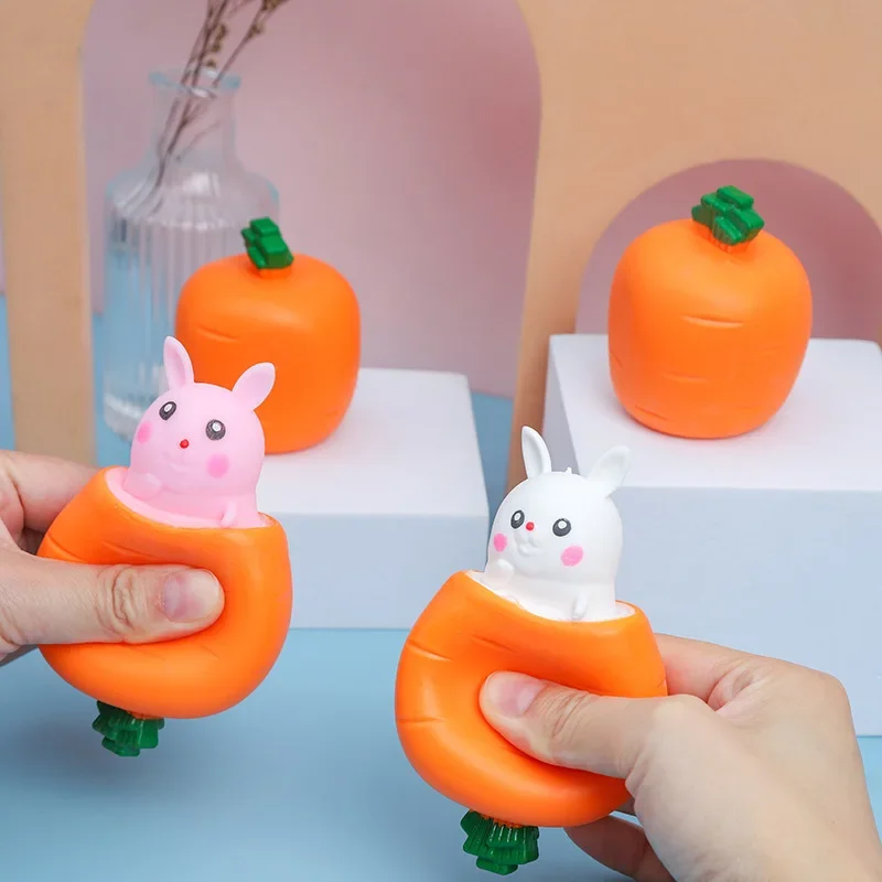 New Squeezing Carrot Rabbit Cup Toys Kids Stress Reliefing Pinch Toy Fidget Decompression Sensory Toy for Child Adult Baby Gift