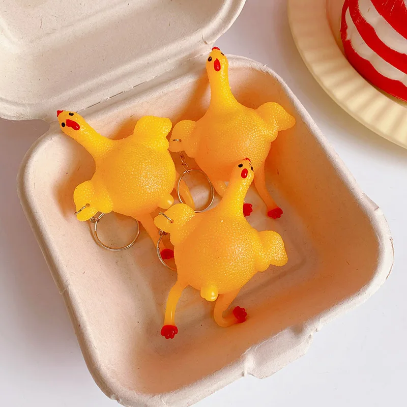 3 قطعة بيضة الدجاج وضع الدجاجة مجهور الضغط الكرة المفاتيح المحمولة الضغط الدجاج كيرينغ متعة نكتة لعبة أداة صغيرة مذهلة #4