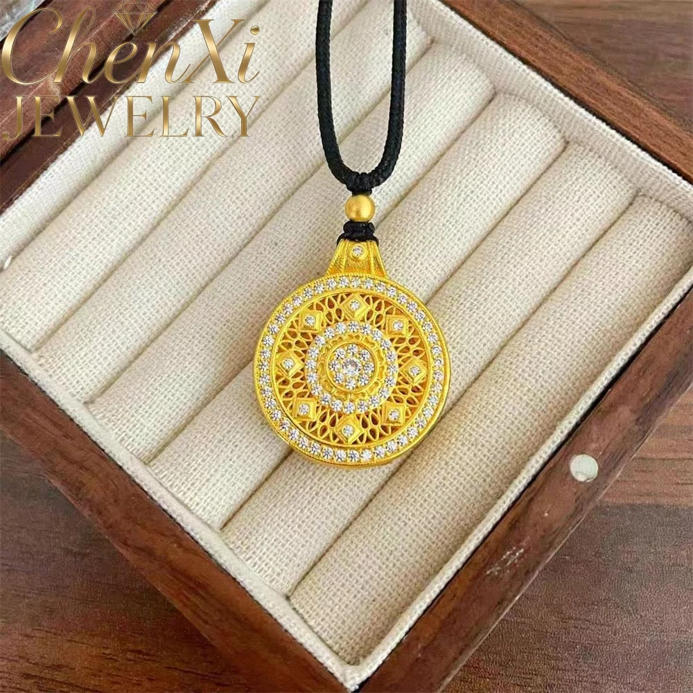 High-End Sand Gold Diamond-Encrusted Sunflower Compass Hollow-Out Pendant Luxury Quality Fine Fashion Jewelry Exquisite Elegant
