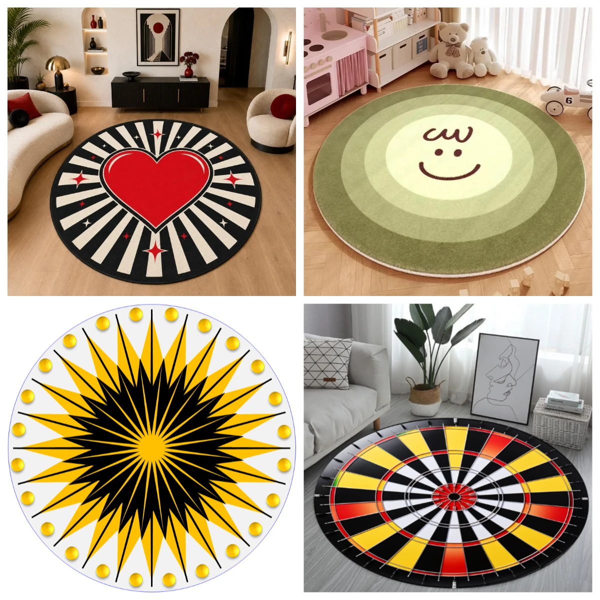 Round Game Rug Classic Dartboard Target Printed Circular Carpet Radiant Geometric Blocks Silver Metallic Lines for Sofa Floor