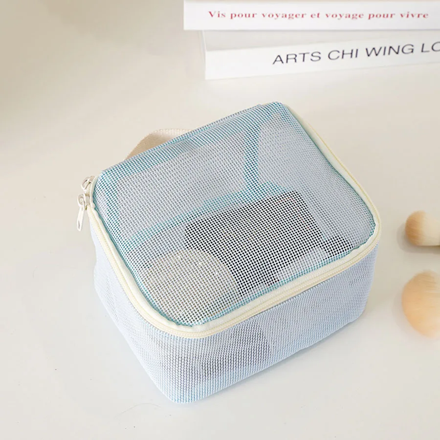 3Pcs/set Large Capacity Mesh Cosmetic Bag Zipper Lightweight Transparent Makeup Pouch Visibility Handheld Travel Storage Bag