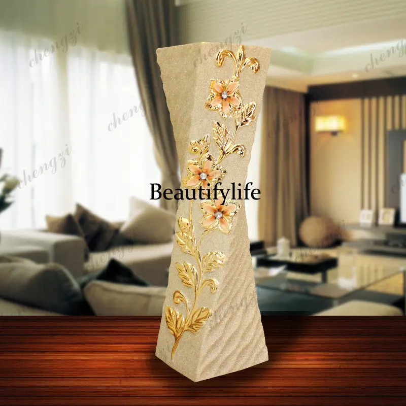A95 European ceramic vase ornament living room flower arrangement large floor creative decoration square straight wide mouth