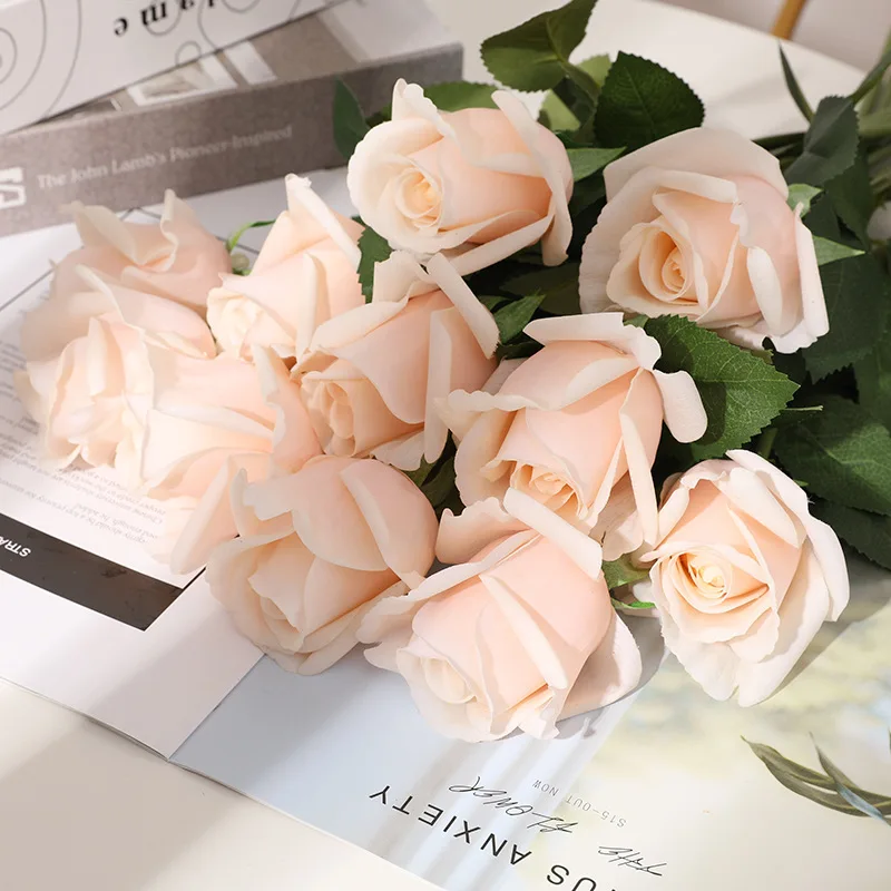 Real Touch Single Branch Moisturizing Rose Artificial Flower Home Decor Fake Flower for Wedding Bride Decor