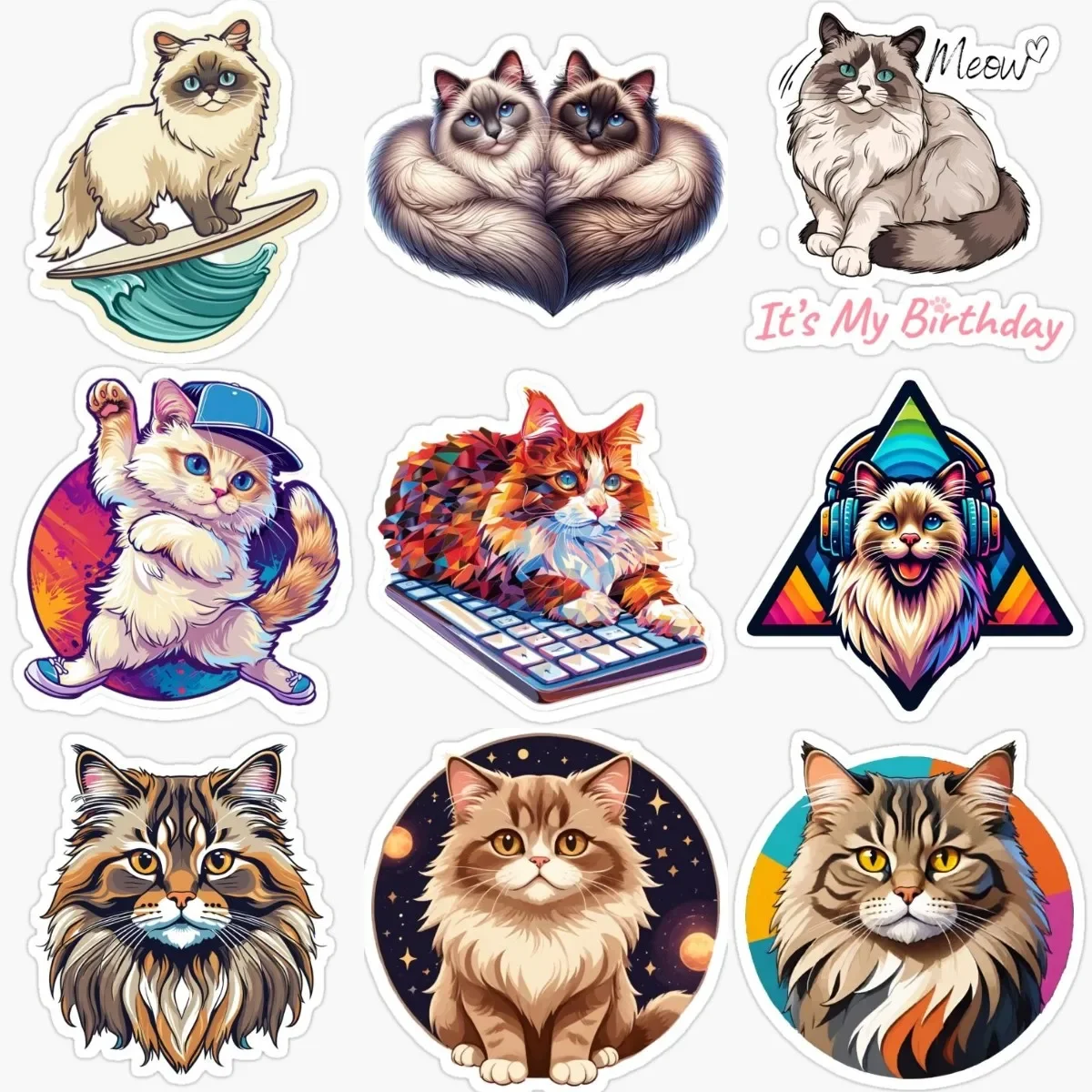

Ragdoll Cat Pets Catoon Creative Color Sticker for Decorate Room Fridge Wall Window Car Van Decal Accessories