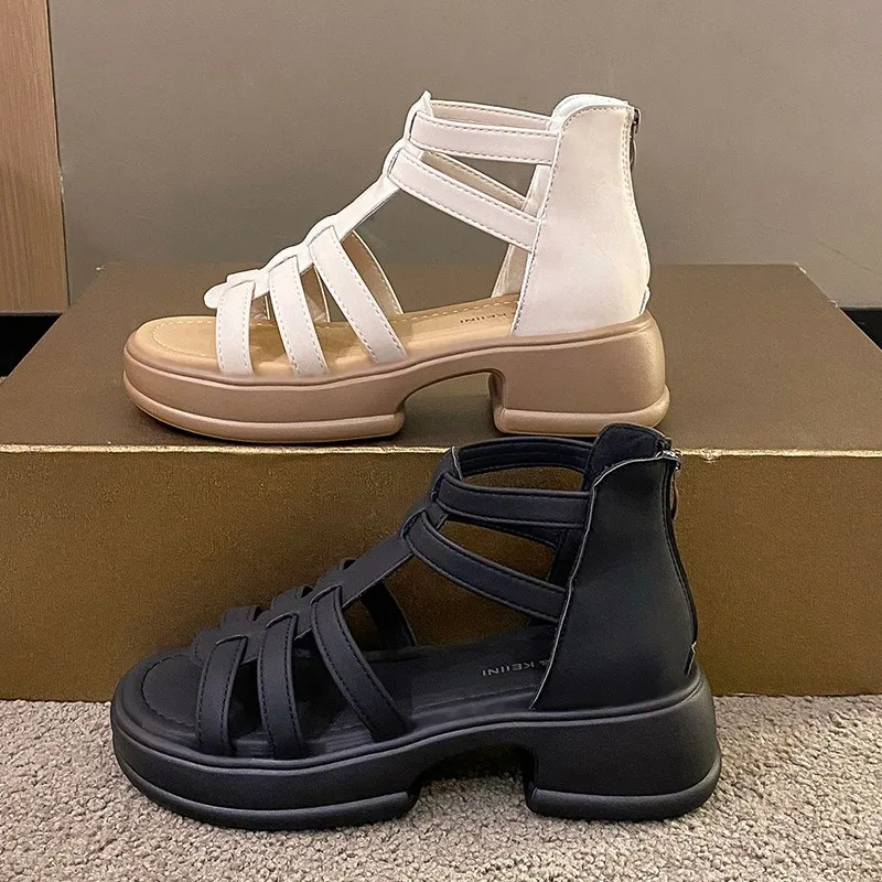 2024 Summer New Womens Sandals Fashion Women Shoes Soft Bottom Roman Sandals Zipper Platform Shoes Versatile Sandalias Femininas