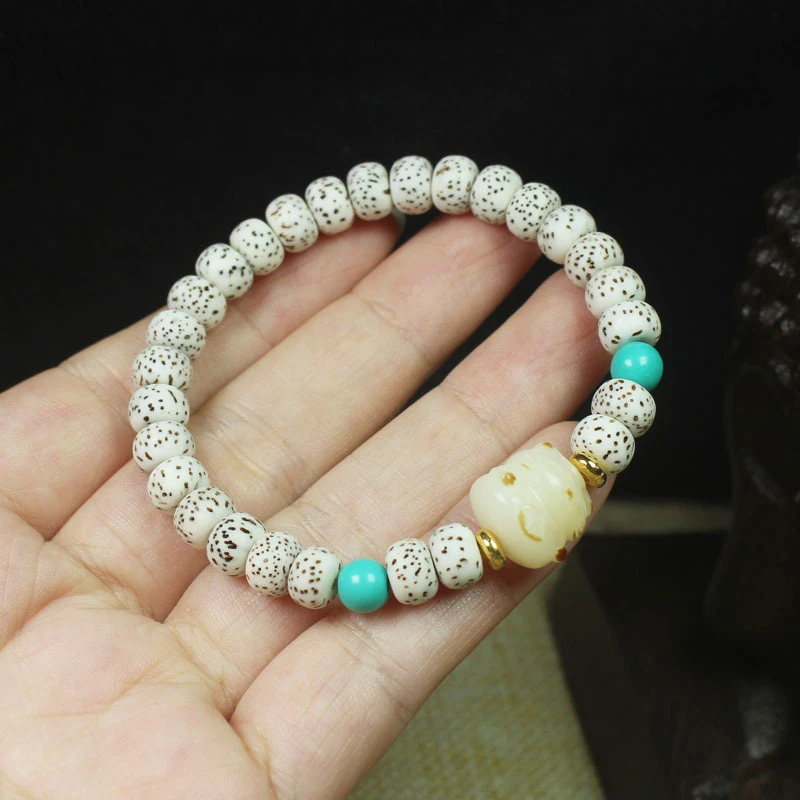 

Браслет из бусин Бодхи «Звезда и Луна» с дизайном кошки из белого нефрита – буддийские молитвенные бусы в лесном стиле и декоративные аксессуары