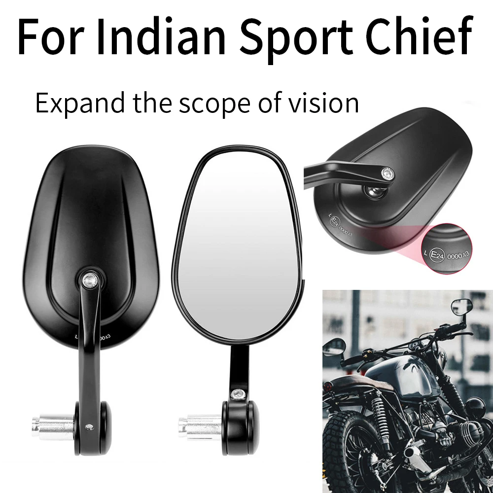 

For Indian Sport Chief Cruiser Motorcycle Rearview Mirrors Handlebar Side Mirrors Oval Wide Angle Vision Aluminum Alloy