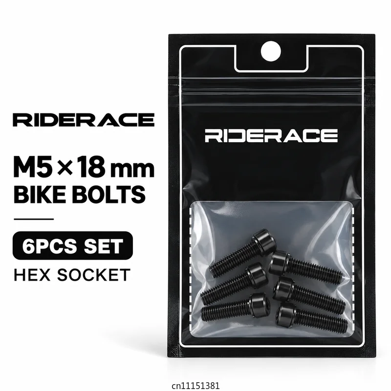 RIDERACE 6PCS M5x18mm Bicycle Bolts Steel Hex Socket Screws for MTB Stem Handlebar Riser Bottle Cage Bike Accessories