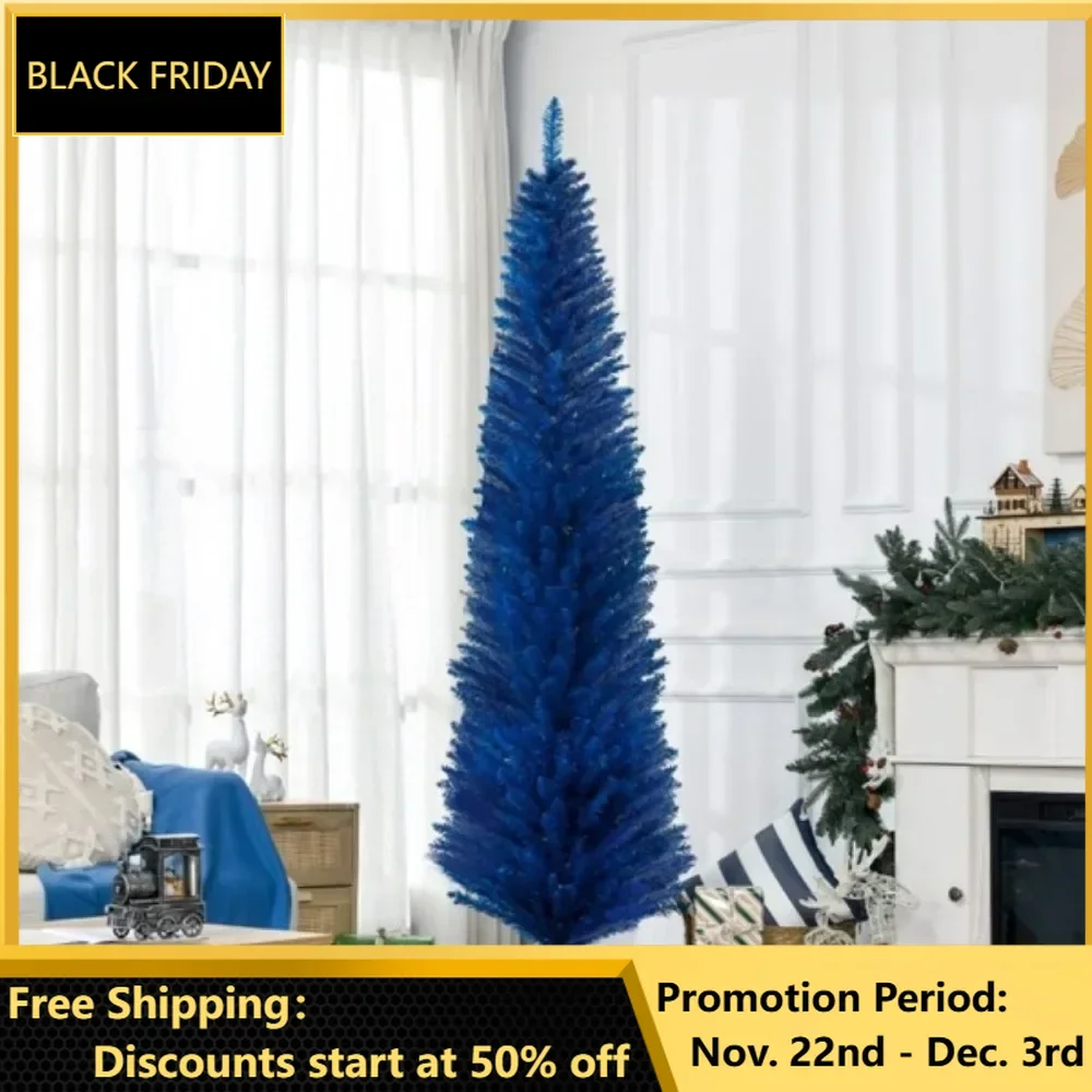 The 7-foot-tall artificial Christmas tree comes in a slim pencil pattern, with 499 branches adding a lush look to the tree