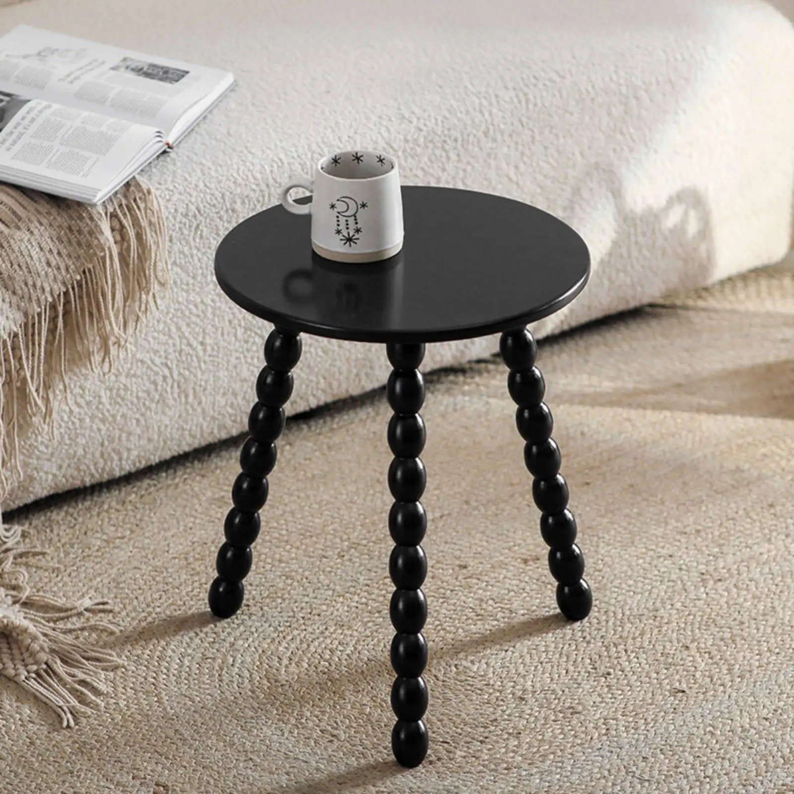 Rustic Vintage Furniture Round Table Handmade Bead Leg for Living Room Decorative Auxiliary Storage
