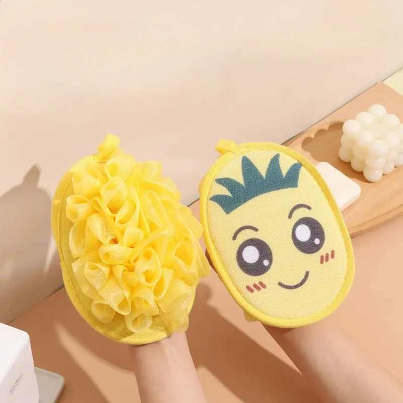 Yellow Pineapple Double Sides Bath Gloves Body Scrubbers Shower Exfoliating Sponge Body Cleaning Brush Massage Mesh Bathing Tool