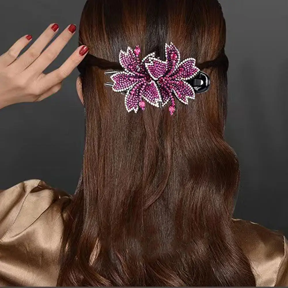 Pinza de pelo grande para la parte posterior de la cabeza para madre, horquilla femenina de estilo coreano elegante, pinza de pelo de flor, pinza de pico de pato con diamantes de imitación