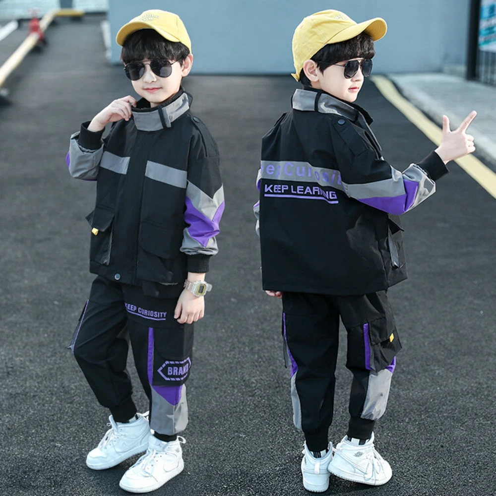 Baby Boys Clothes Patchwork Stripes Jackets+Pants 2Pcs Sets Autumn Fashion Kids Coats Sports Suits Childrens Letter Tracksuits