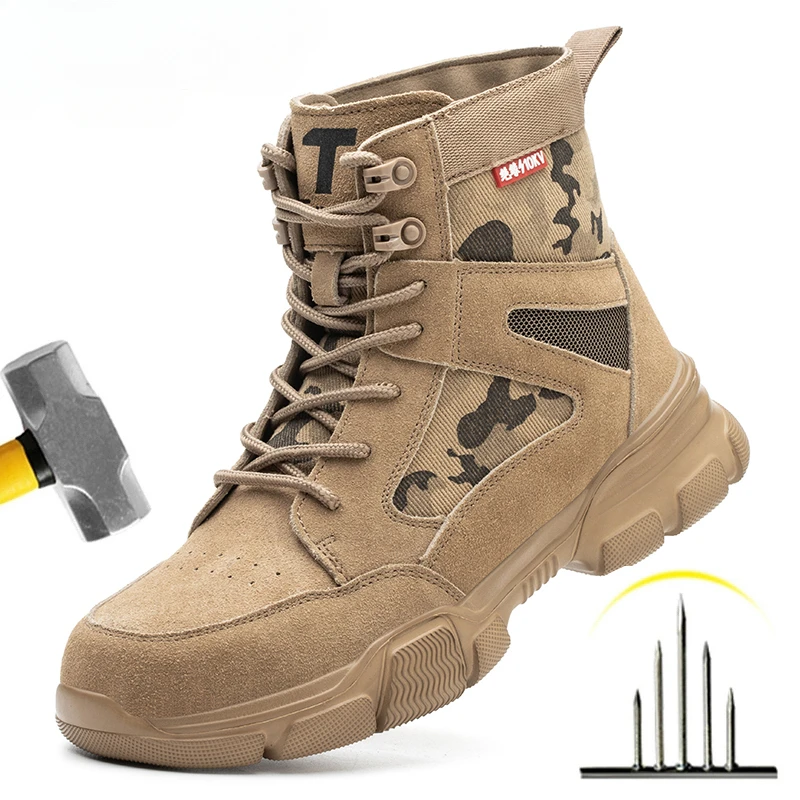 Men's Protective Shoes Destruction-proof stab-proof Steel Head Safety Work High-top Labor Protection Shoes Wear Resistant