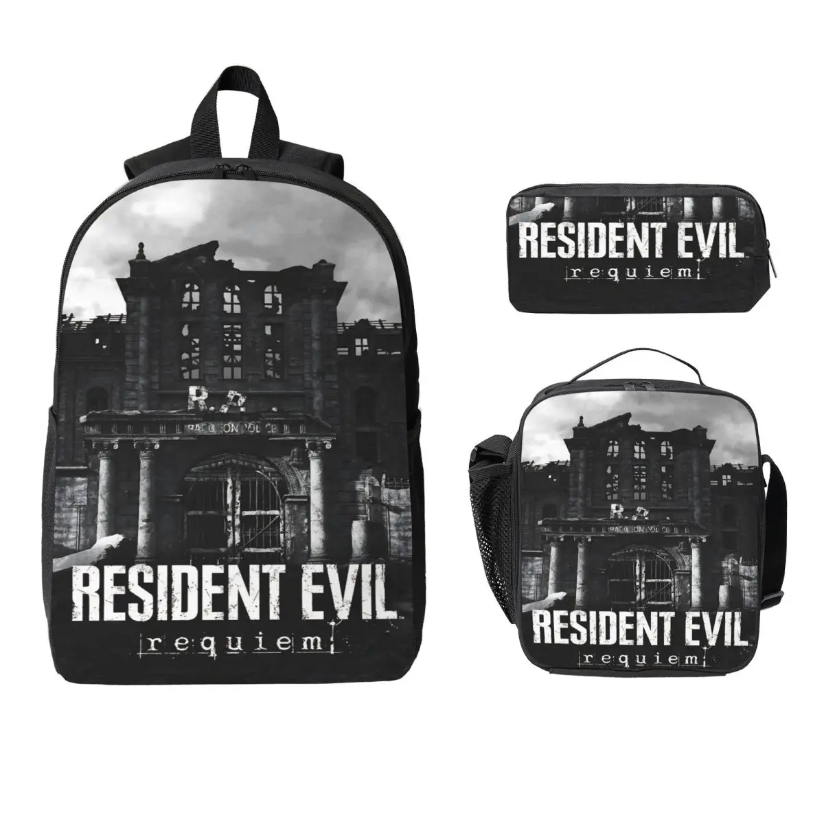 

3Pcs Residents Evils 9 Backpack Set for Kids Games Pen Bags Bookbag Sets with Lunch Box For School Students Daypack