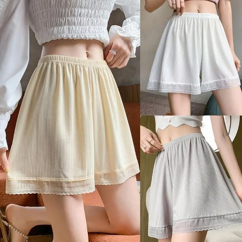 Women Lace Color Half Slip Shorts for Under Dresses Ice Silk Knickers