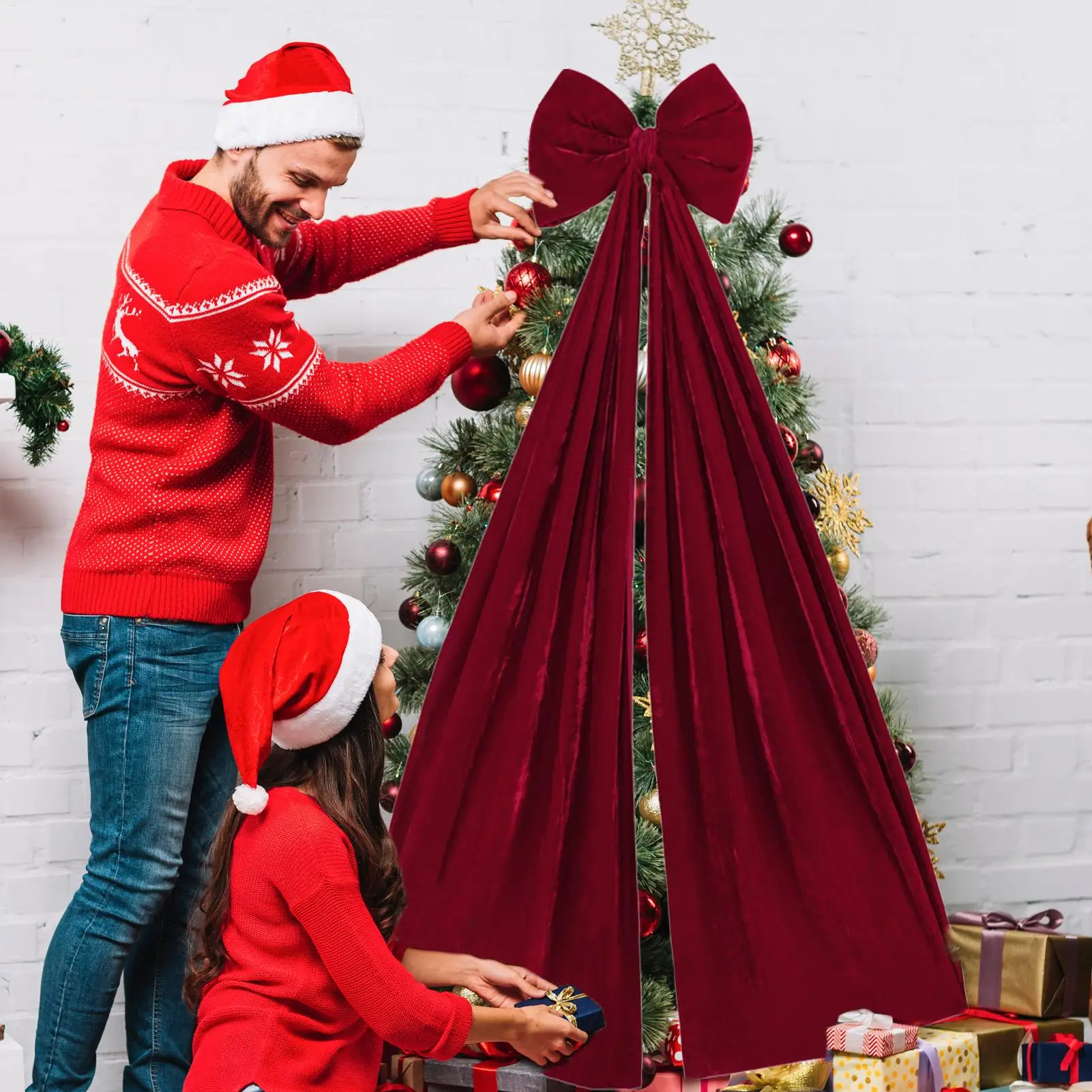 

Red Bows for Christmas Tree Velvet Vintage Ornaments Large Tree Bows Christmas Decorations for Home Holiday Indoor Outdoor Front