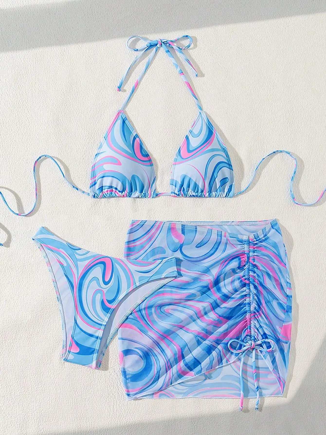 

Halter Tie Dye Print Bikini Set With Skirt 3 Pieces Summer Beach