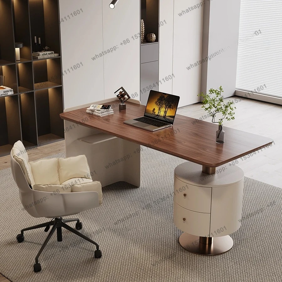 

Minimalist saddle leather high-end solid wood desk home living room walnut leather office computer negotiation desk