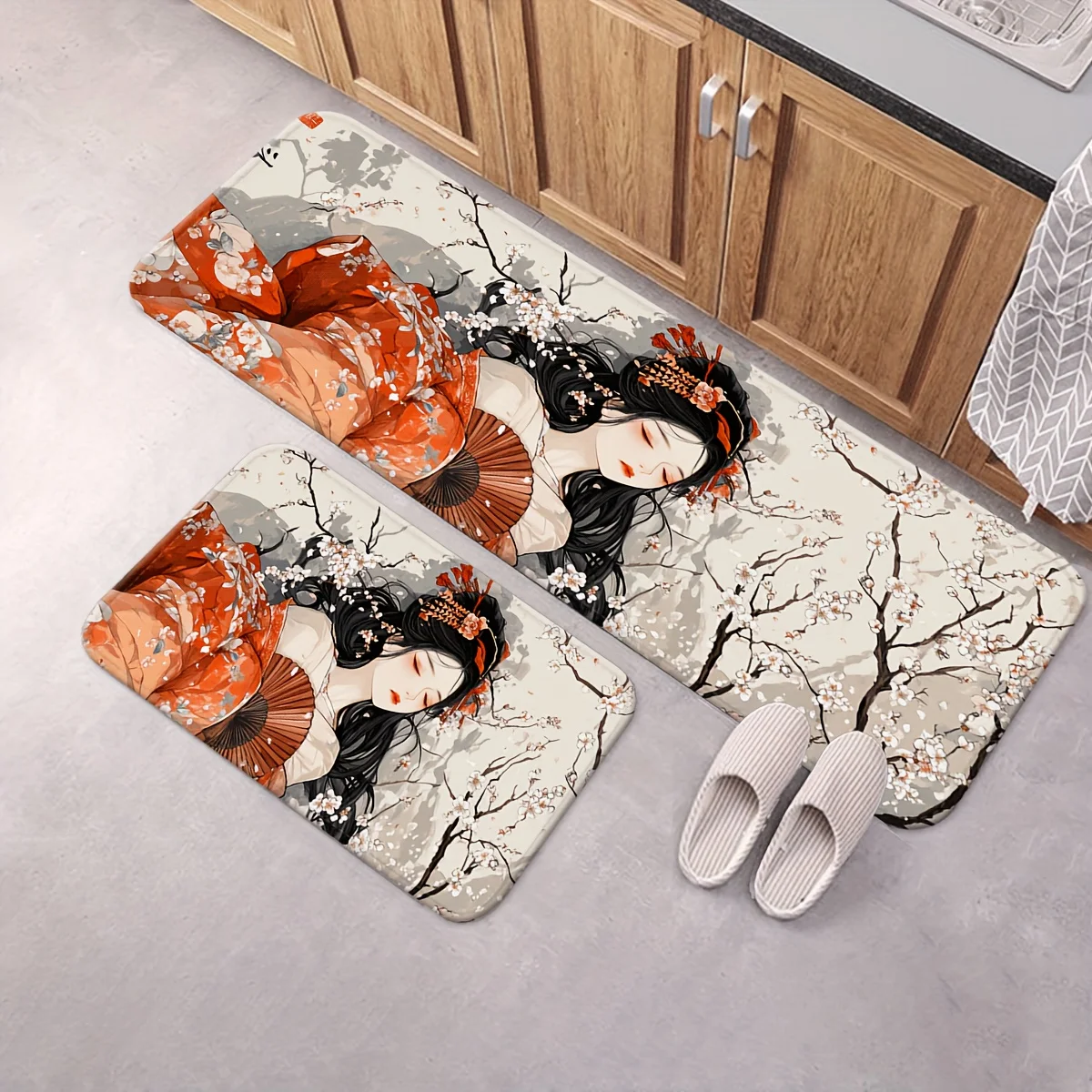 

Japan Style Beautiful Girl Kitchen Carpet Flannel Anti-slip Bathroom accessories Mat for Livingroom Entrance Foot mat Home Decor