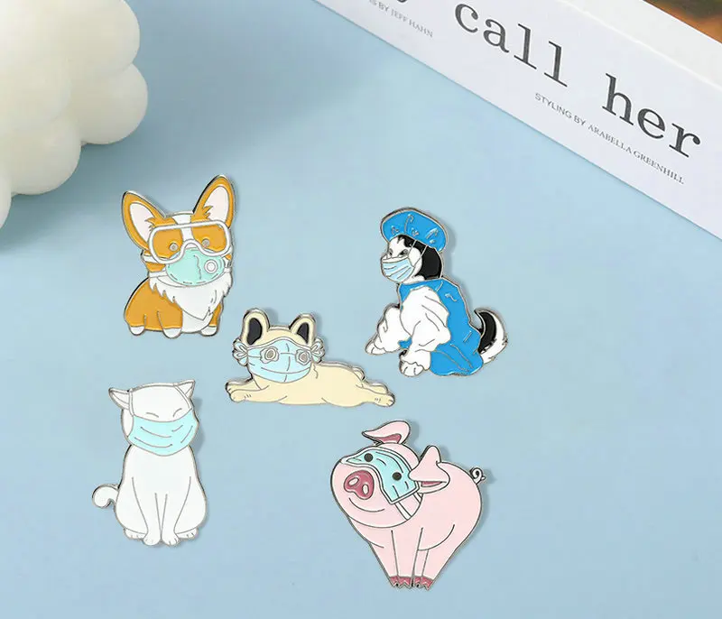 Life First Animal Enamel Pin Custom Cat Dog Pig Corgi Husky French Bulldog Brooches Bag Lapel Pin Cartoon Fun Badge Jewelry Gift