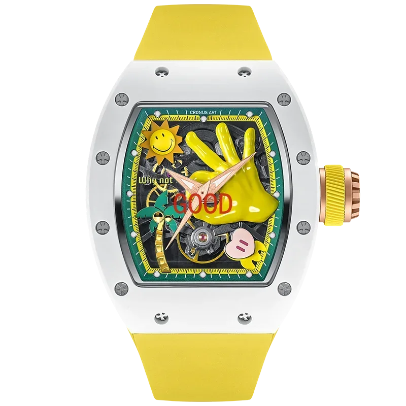 

pulsera automático para hombre, cronógrafo mecánico Tonneau de lujo, correa de Fluororubber con caja de cerámica,