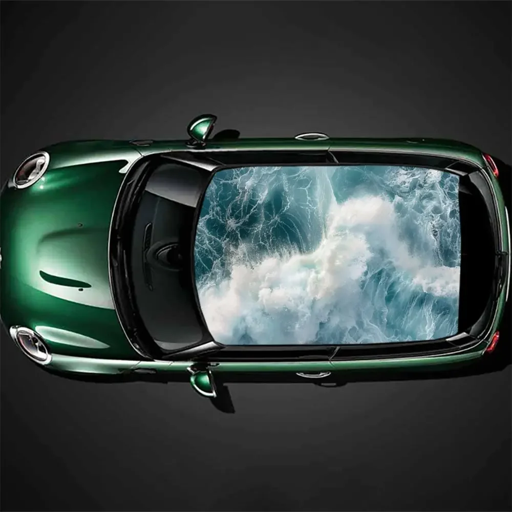 Terrifying Ocean Waves Spray Car Roof Sticker Wrap Racing SUV Auto Accessories Packaging PVC Car Hood Graphic Decal Decoration