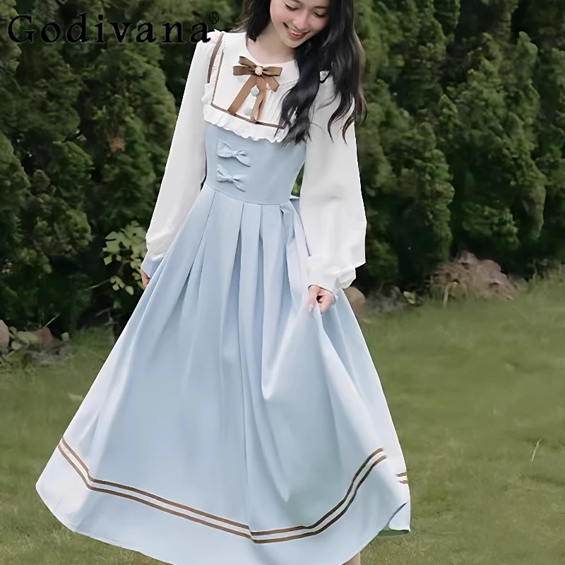 

Sweet Cute Lolita Princess Dress for Women French Style College Waist Cinching Dress Female Fake Two Piece Daily Dress