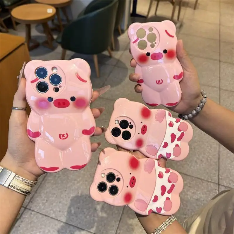 3D-стереоскопический чехол для телефона с рисунком розового поросенка для iPhone 16 Pro, 15, 14, 13, 12, 11 Pro Max, Plus, 12, 13 Mini, ударопрочный силиконовый чехол