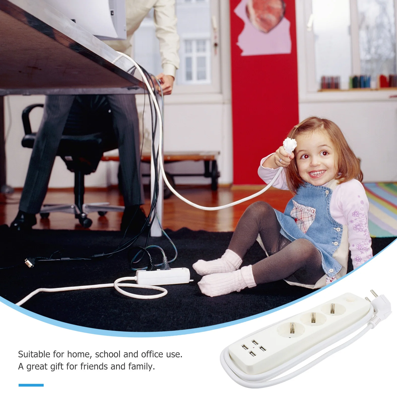 

4 USB Ports EU Plug Power Strip with 3 AC Outlets Lightweight Charging Sockets for Phone Tablet Home Office Use Fire Retardant