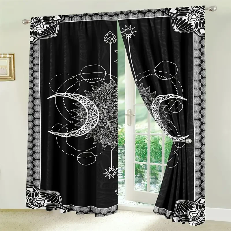 2 Panels Sun Moon Curtain Constellation Darkening Window Curtain Gothic Boho Mandala Blackout Curtains For Living Room, Bedroom,