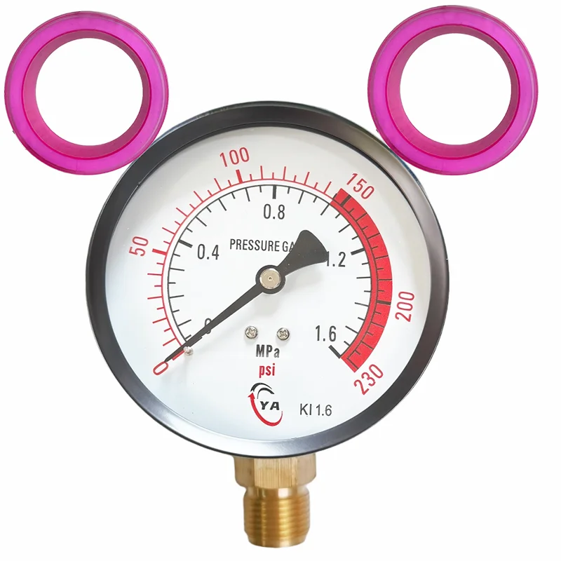 Y100 Dual-Scale Pressure Gauge 100mm Large Dial 1.6MPa 16bar 230psi 1.6 Class Accuracy M20*1.5 Threaded Connection Metal Back Co