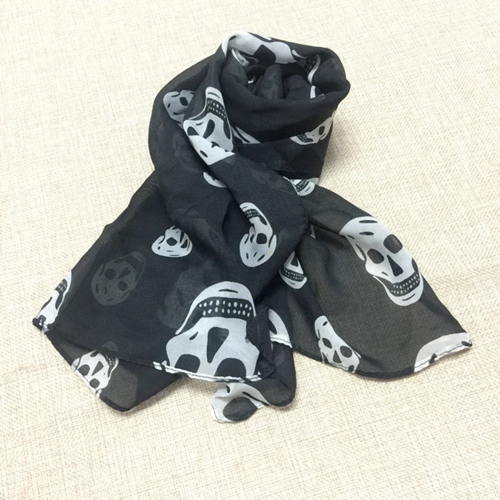 

Skull Scarf Long for Women Chiffon Shawl Wraps Hair Head Scarves Neck with Skulls