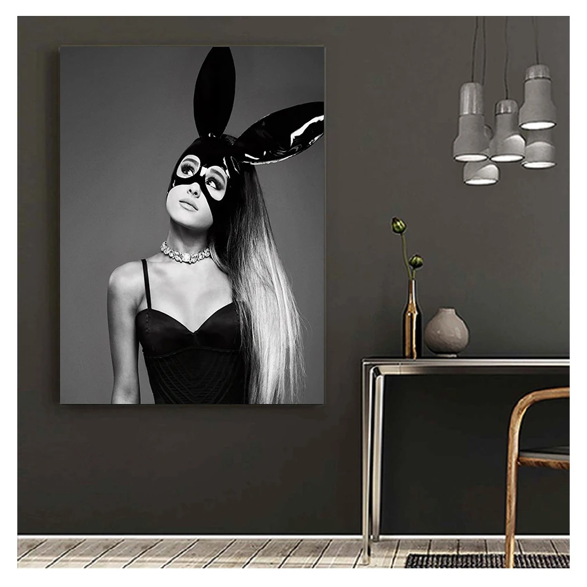 Black and White Wall Art Canvas Print Painting Decoration Picture Wallpaper Living Room Decor Ariana Grande Music Singer Poster