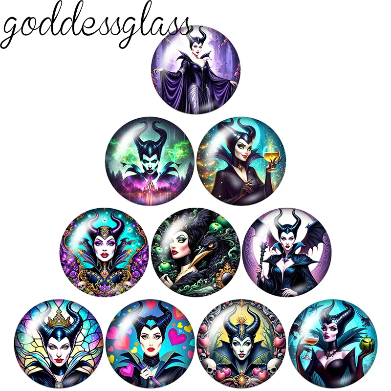 Villain Maleficent Evil Queen Movie Love 10pcs Round 12mm/18mm/20mm Photo Glass Cabochon Flat Back Making Findings for Necklace