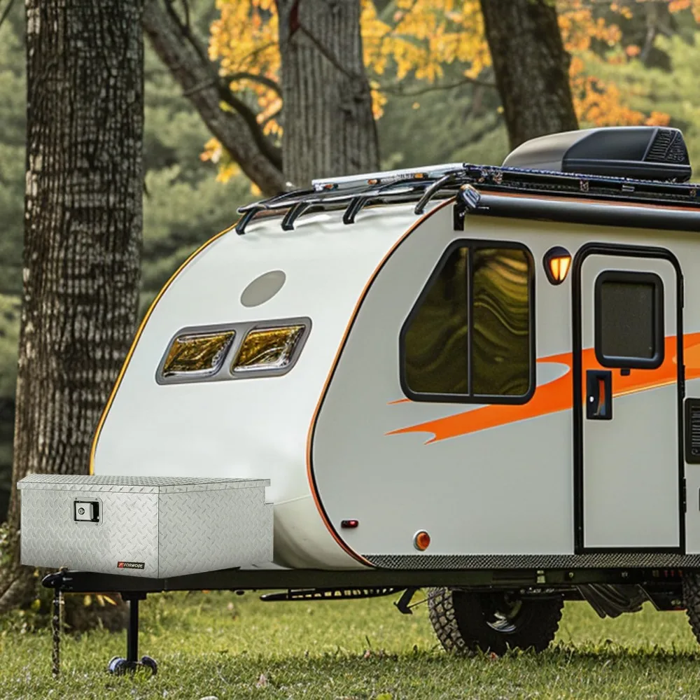 Cassetta porta lingua per rimorchio in alluminio Cassetta degli attrezzi da 39 pollici con piastra diamantata per utilità ed organizzazione degli attrezzi