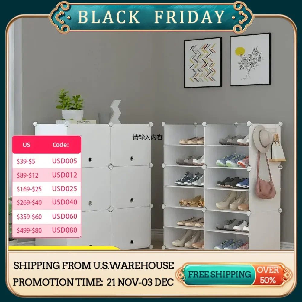 Shoe rack, 6 tiers shoe cabinet 24 pairs of plastic shoe rack organizer for closet hallway bedroom entrance