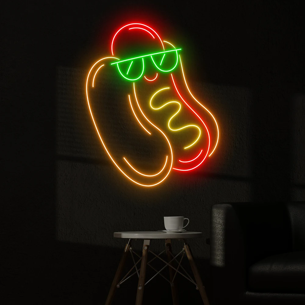 Cool Hot Dog Neon Sign Custom Fast Food Restaurant Wall Decor Neon Sign Hot Dog Store Welcome Opening Led Light Signs