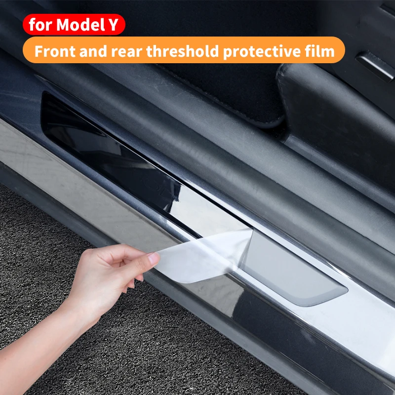 Suitable for Tesla ModelYL/ModelY/3 Door Sill Film, Paint TPU Protective Film, Scratch Resistant Film, Interior Decoration - 4pc